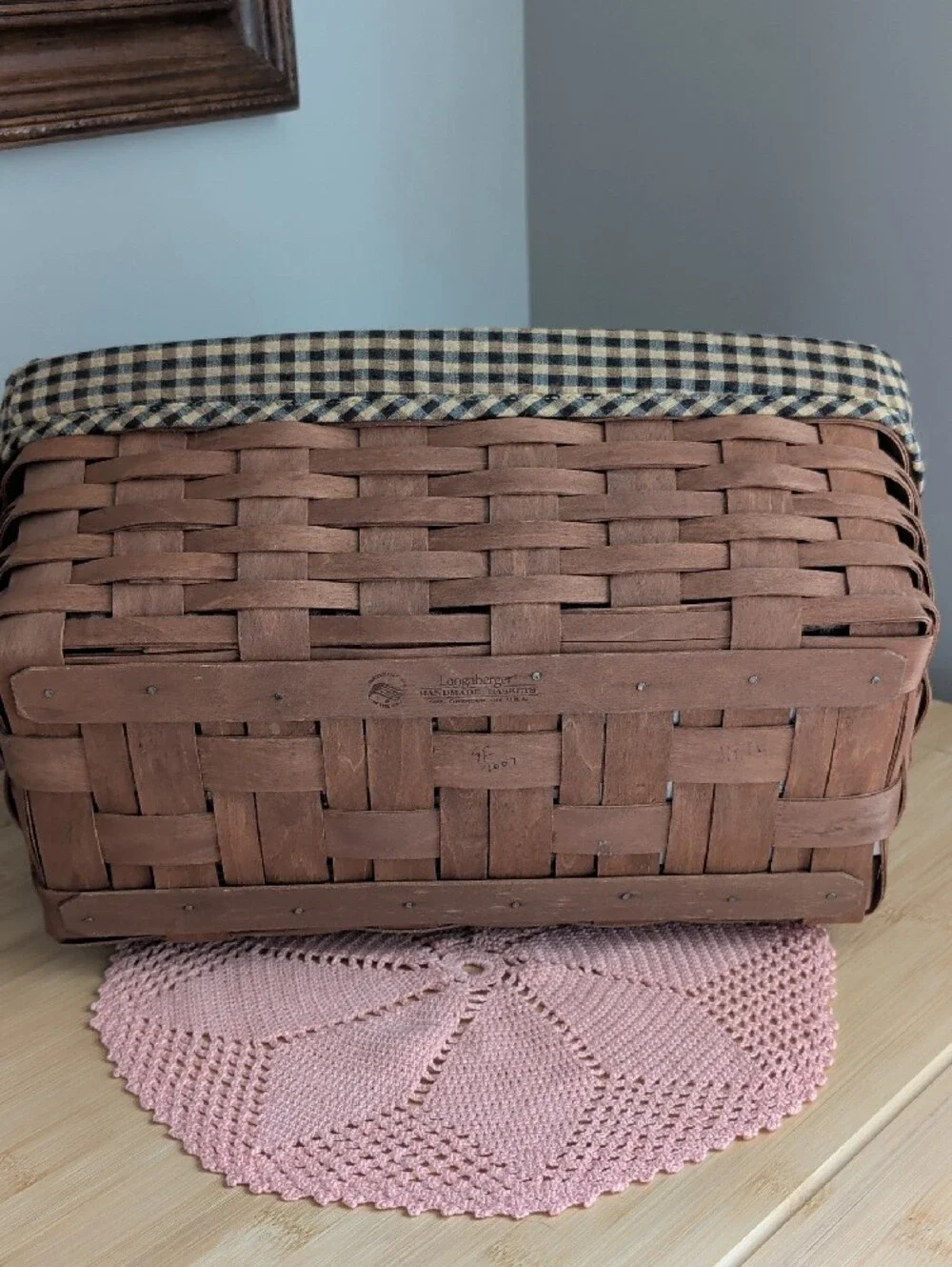 Longaberger Rich Brown Woven Desktop Basket With Liner & Protector